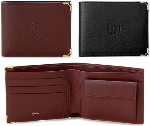 Cartier Bifold Wallet with Coin Purse Must de Scartier Bifold Wallet with Coin Purse Black Wine Red 2C Logo Edge Frame New Unused [Used] MUST DE CARTIER WALLET