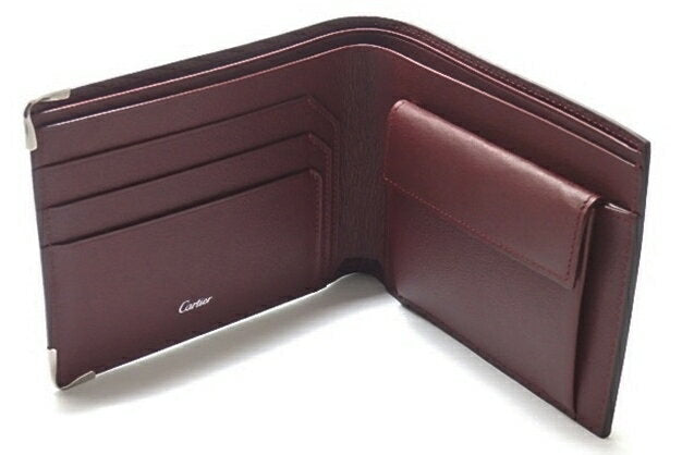 CARTIER L3001369MUST DE CARTIER WALLET Must de Cartier Double-fold coin wallet Calfskin Black x Bordeaux x Silver