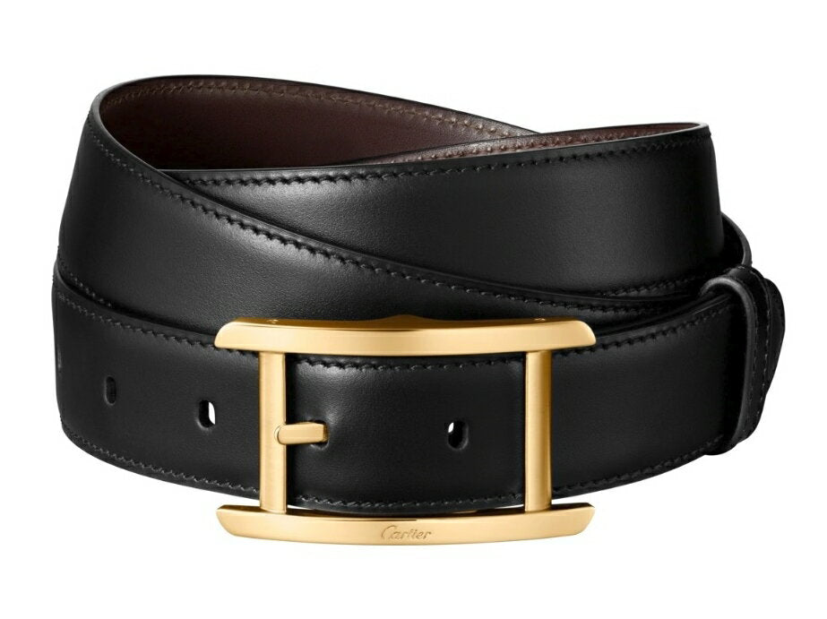 CARTIER L5000600 Cartier Tank Belt Unisex Reversible Cowhide Leather Gold Finish Buckle Black x Dark Brown x Gold Stringer System Compatible with ~115cm