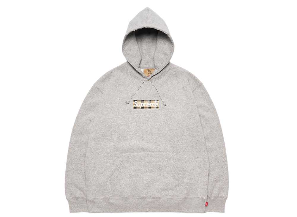 Sudadera con capucha y logo de Supreme / Burberry en gris jaspeado Sudadera con capucha y logo de Supreme Burberry en gris jaspeado [Usada] Nueva y usada