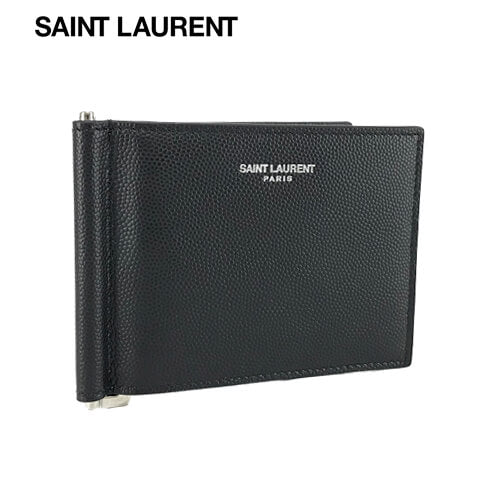 Saint Laurent Men's Money Clip Folding Wallet 378005 BTY0N Black 1000 Bifold Wallet Wallet Money Clip Card Holder Accessories Present Birthday Party Father's Day Christmas