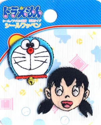 Character embroidery patch Doraemon & Shizuka-chan (small size) (Character patch Applique iron Embroidery Cute Stylish Mark Kids Children Boys Girls