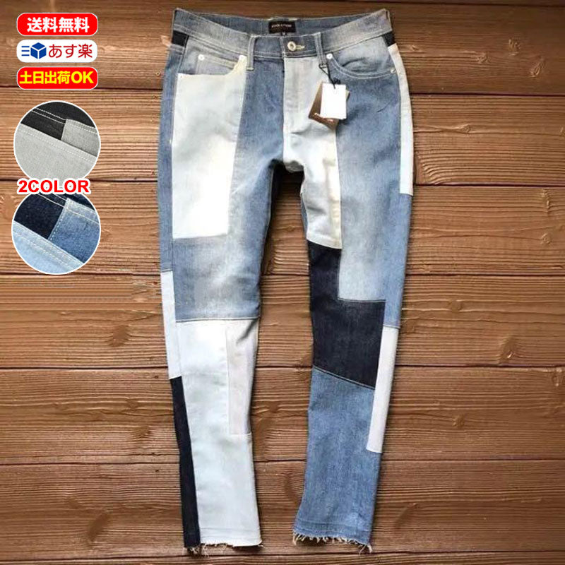 Patchwork switching skinny denim vintage style autumn/winter patchwork denim jeans stretch denim pants switching ankle pants ankle pants 9 parts length [Buy over 20,000 yen Ron Herman