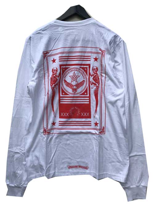 Talla L únicamente CORAZONES CROMADOS Camiseta manga larga Chrome Hearts FOTI camiseta larga blanca/roja