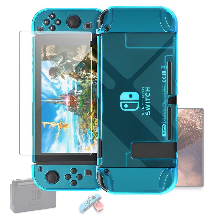 Funda para Nintendo Switch con película protectora de vidrio templado Soporte para base Estuche rígido para Nintendo Switch Carcasa exterior transparente Funda para Joy-Con Almacenamiento para Joy-Con Nintendo Funda para Nintendo Switch Base