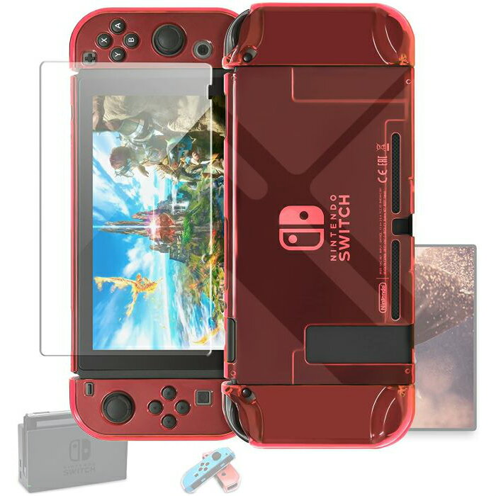 Funda para Nintendo Switch con película protectora de vidrio templado Soporte para base Estuche rígido para Nintendo Switch Carcasa exterior transparente Funda para Joy-Con Almacenamiento para Joy-Con Nintendo Funda de vidrio para Nintendo Switch