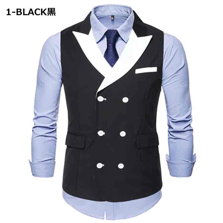 White collared vest Colorful Gilet Vest Casual Spring Autumn Winter Men's Bicolor Muji Peak Collar Double 6x3 Slim All 3 Colors M-3XL