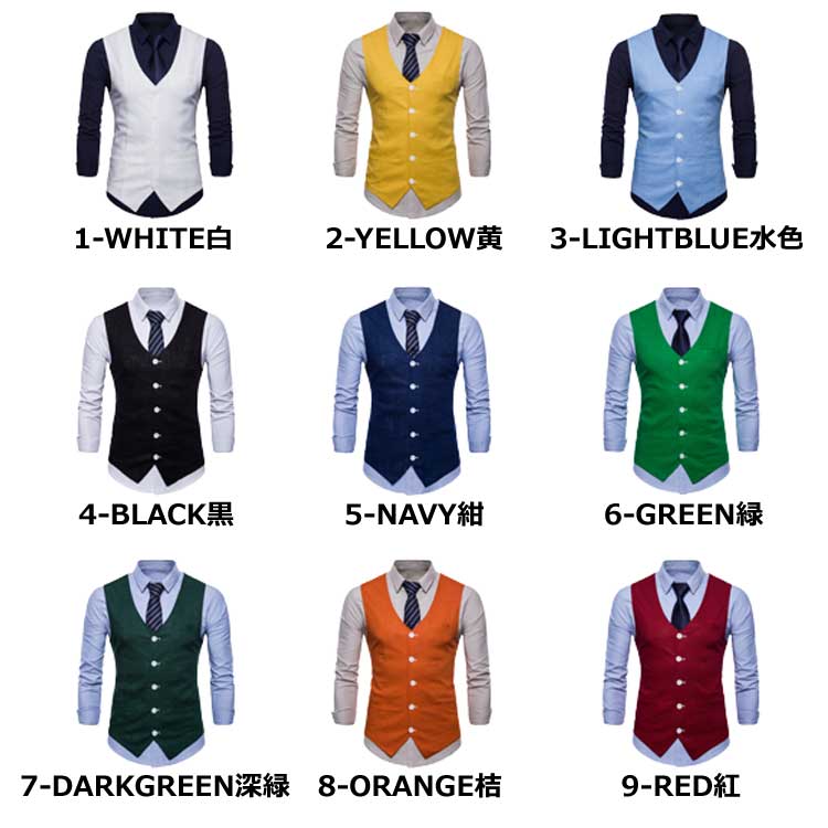 [Summer disposal sale] Color summer linen vest, linen, thin, gilet, vest, casual, spring, summer, autumn, men's, linen, wide variety of colors, plain muji, simple, slim, single 5x5, 9 colors, M-4XL