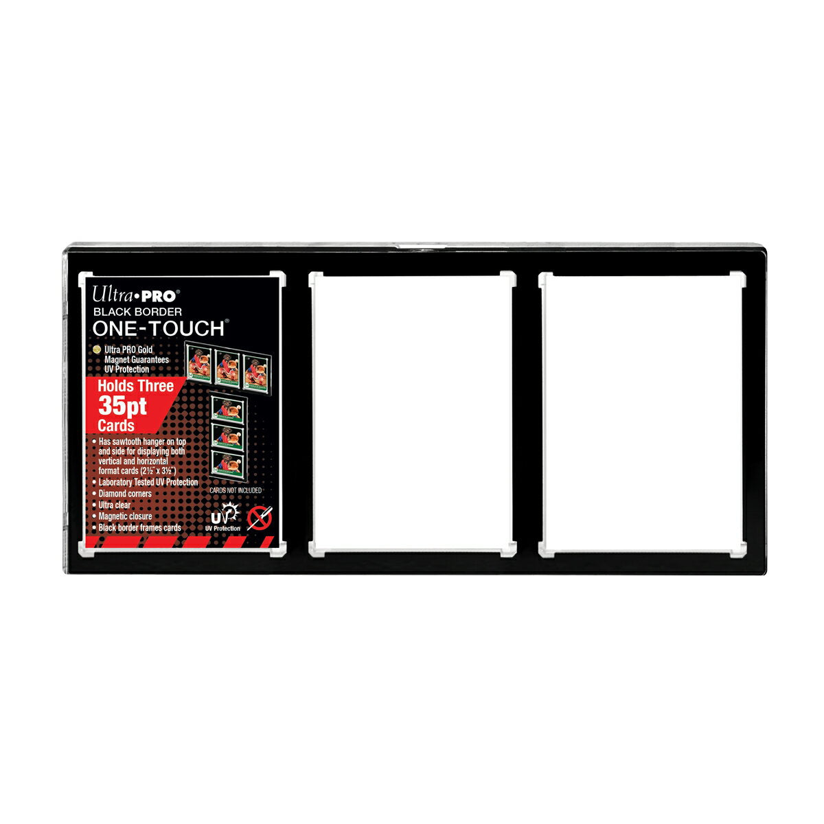 [UltraPro Collection Supplies] 35PT 3-Card UV One-Touch Magnetic Holder Black Frame 1mm Thick Trading Card Case Trading Card #15113 | 35PT 3-Card Black Border UV ONE-TOUCH Magnetic Holder | Trading card storage