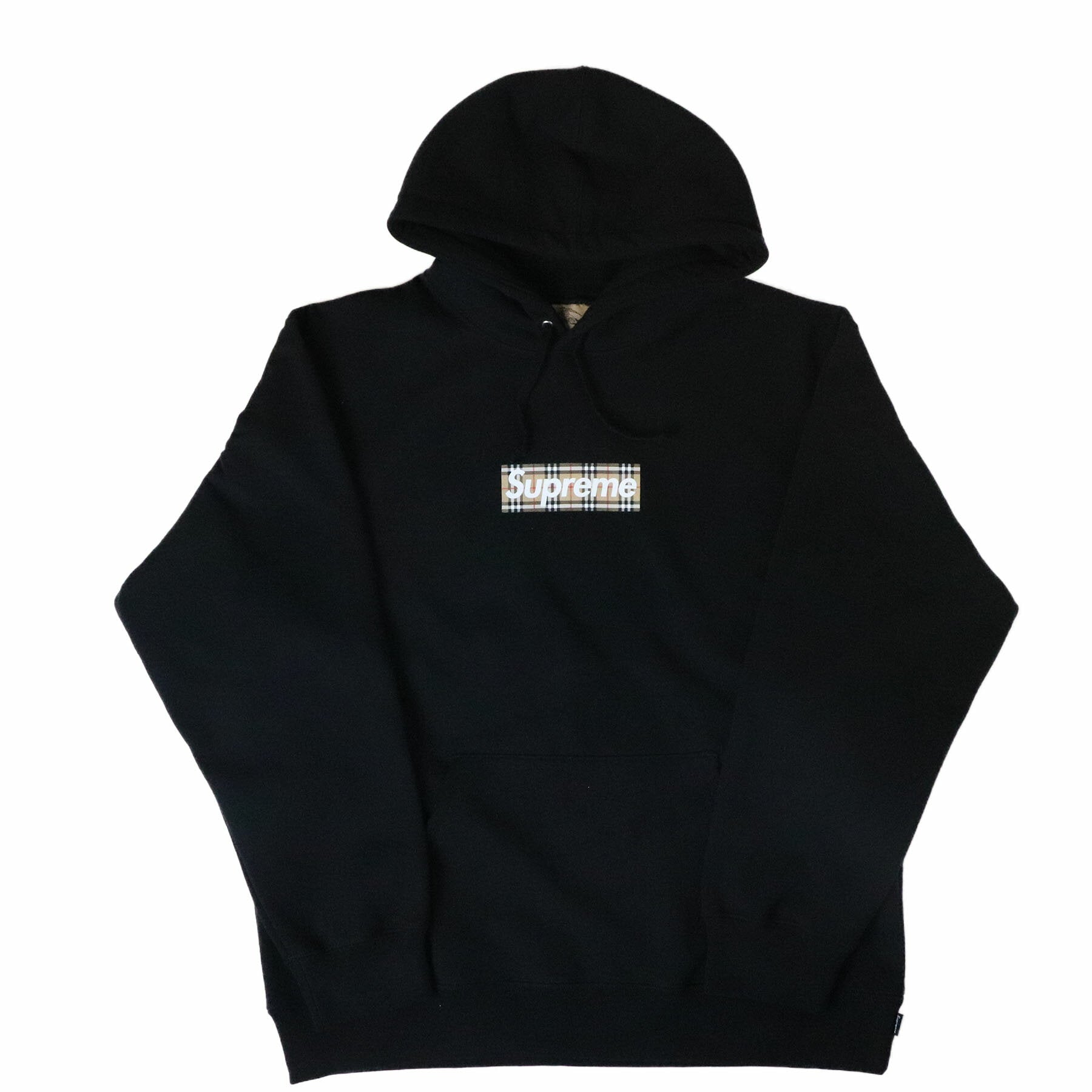 2022SS Supreme × Burberry Box Logo Hooded Sweatshirt Black / Black Genuine New and Used [Used]