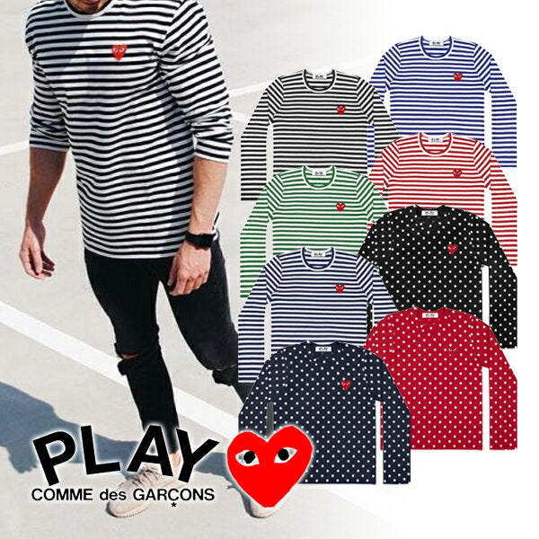 [COMME des GARCONS] COMME des Garcons PLAY Play Logotipo de corazón Cortar y coser Camiseta larga Manga larga Borde Camiseta de lunares Garcons Camiseta de marca Camiseta larga Borde Camiseta de manga larga Camiseta con borde �