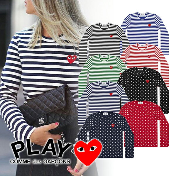 [COMME des GARCONS] Comme des Garcons PLAY Play Heart Logo Comme des Garcons Play Cut and Sew Brand Long T-Sleeve Long Sleeve Border Dot Women's Comme des Garcons Brand Logo Top