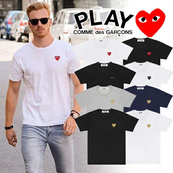 [COMME des GARCONS] Comme des Garcons PLAY Play Heart logo Short sleeve T-shirt Cut and sew Men's Garcons T-shirt Comme des Garcons shirt Brand t-shirt Logo T-shirt Brand logo Tee