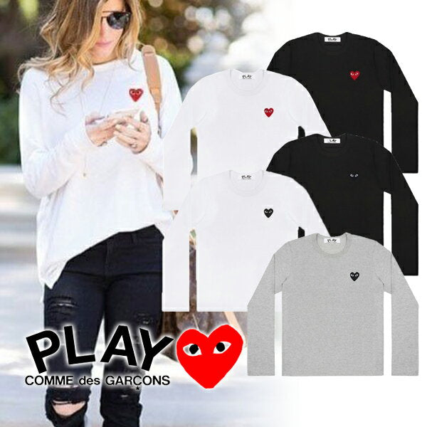 [COMME des GARCONS] Comme des Garcons PLAY Play Heart Logo Brand Long T-shirt Cut and Sew Long Sleeve Women's Comme des Garcons Brand Logo Tops Long Sleeve T-shirt Garcons T-Chat