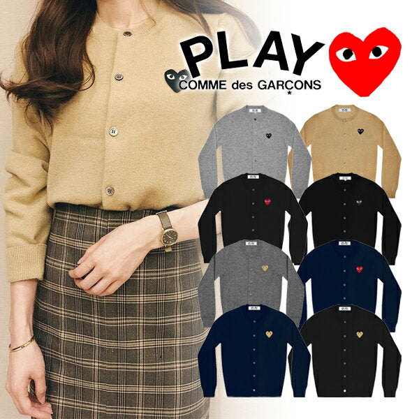 [COMME des GARCONS] Comme des Garcons PLAY Play Heart Logo Comme des Garcons Play Cardigan Crew Neck Knit Long Sleeve Women's Cardigan Winter Comme des Garcons Cardigan Nit