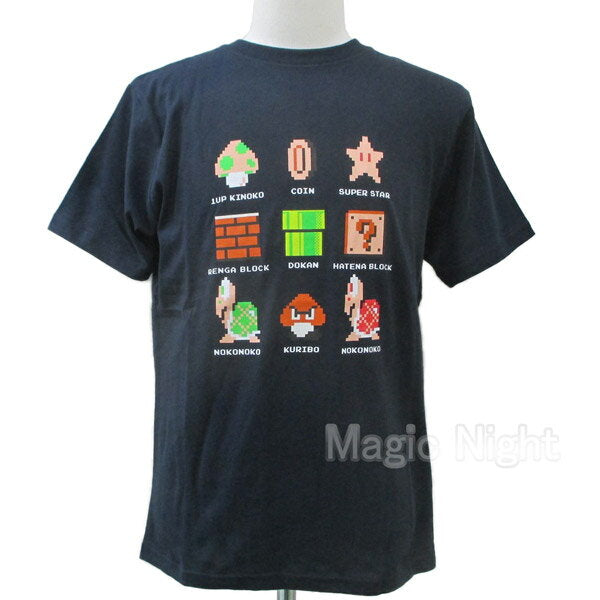 Super Mario Short Sleeve T-shirt Item Ver. Dark Navy [Mario Enemy Characters Nokonoko Goribo Printed T-shirt Dark Navy Official] S M L LL Size Nekopos Shipping Magic Knight SMB3459NA