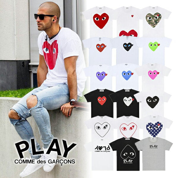 [COMME des GARCONS] Comme des Garcons Comme des Garcons PLAY Play Men's Heart Mark Logo T-shirt Cut and Sew Brand T-shirt Short Sleeve T-shirt Comme des Garcons Brand T-shirt