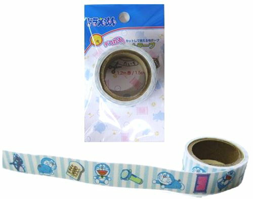 Characters Decorative name tape (long type) Doraemon (blue stripe) (Name label, name tag, iron, name name, patch, applique, handmade, for crafts