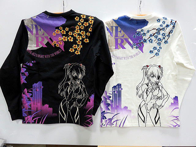 Camiseta larga bordada con estampado japonés Evangelion X Nishiki Asuka EVA × NISHIKI