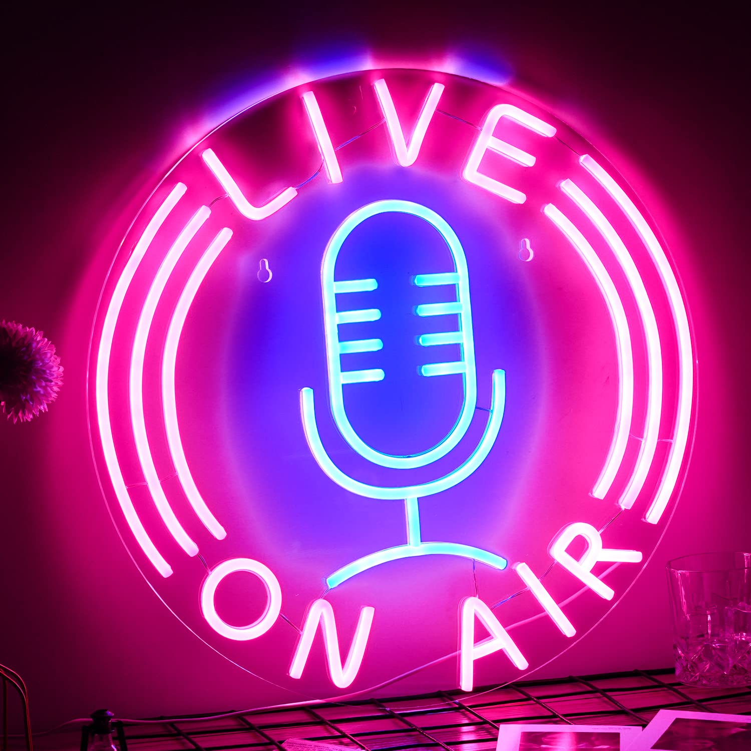 LIVE ON AIR Neon Light Letter Microphone LED Neon Sign Dimmable Studio Game Room Decor Broadcast Room Interior Neon Tube Boys Room Teens Gift