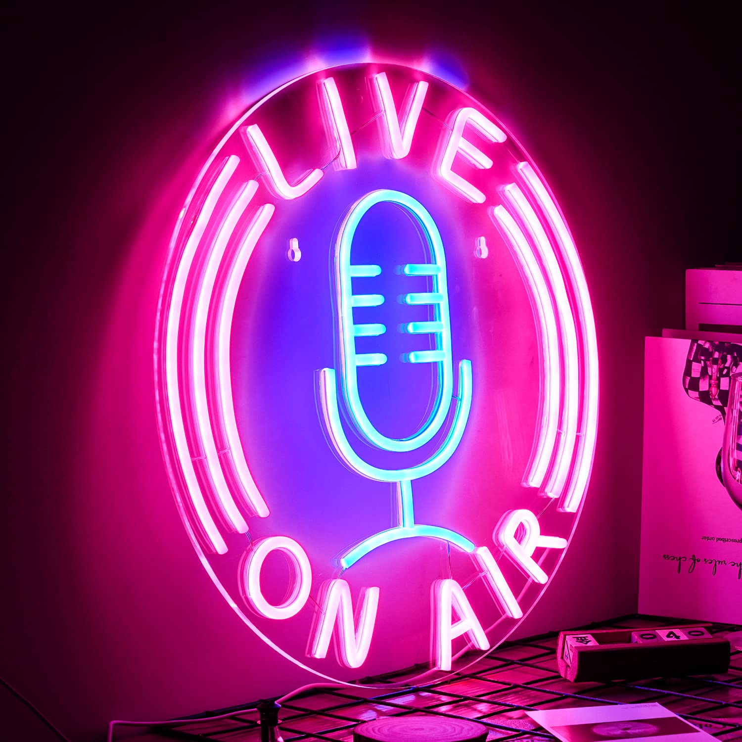 LIVE ON AIR Neon Light Letter Microphone LED Neon Sign Dimmable Studio Game Room Decor Broadcast Room Interior Neon Tube Boys Room Teens Gift