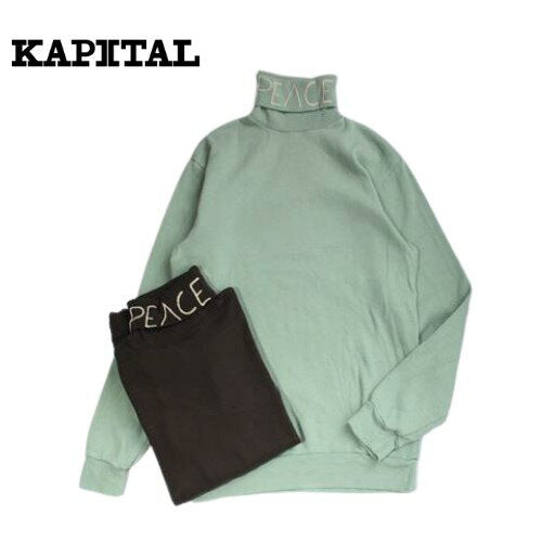 [Limited time double points] KAPITAL kapital waffle jersey high neck long T (PEACE embroidery) K2309LC074 Capital brand long sleeve long T-shirt cool cute stylish women's men's long sleeve mint ink black