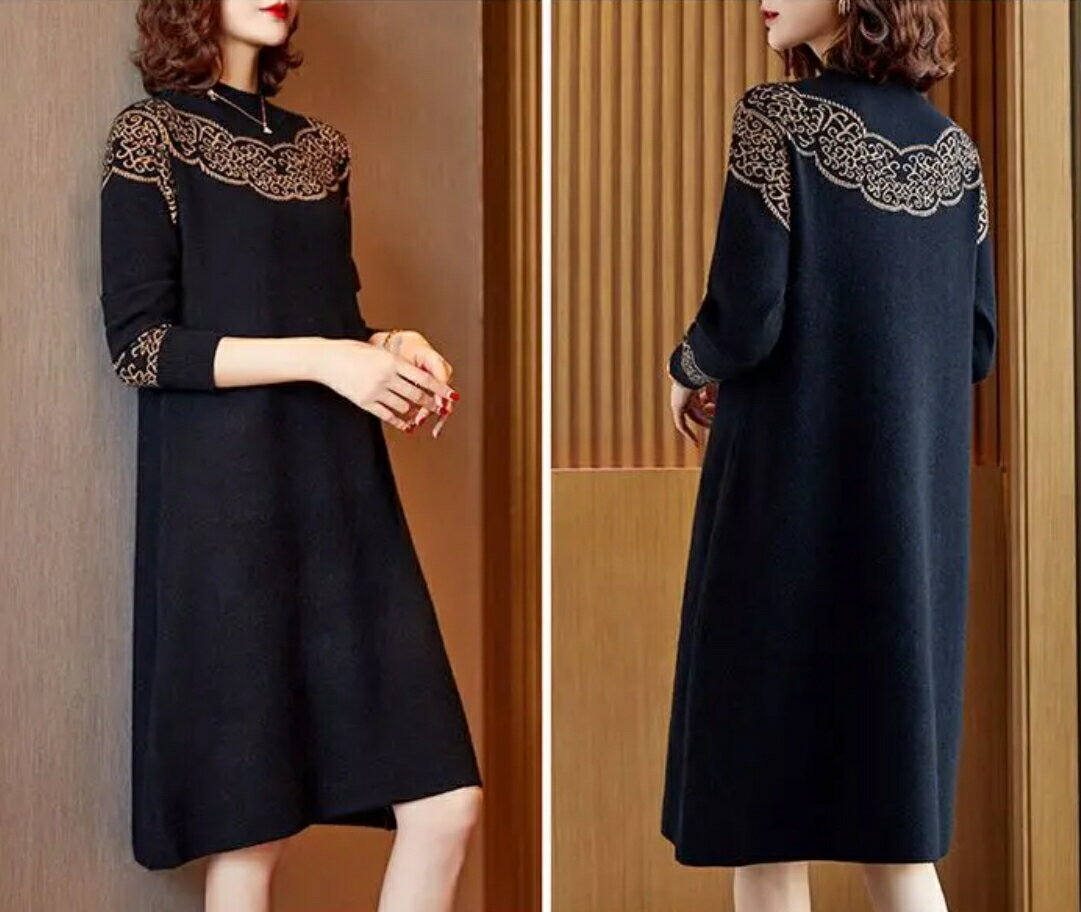 [20% OFF coupon for 72 hours only] Knit dress, autumn/winter, long sleeves, cashmere, autumn/winter, embroidery, after-party, entrance ceremony, graduation ceremony, presentation, office, casual, neat, elegant, body covering, 20s, 30s, 40s, 50s, 60s, 70s