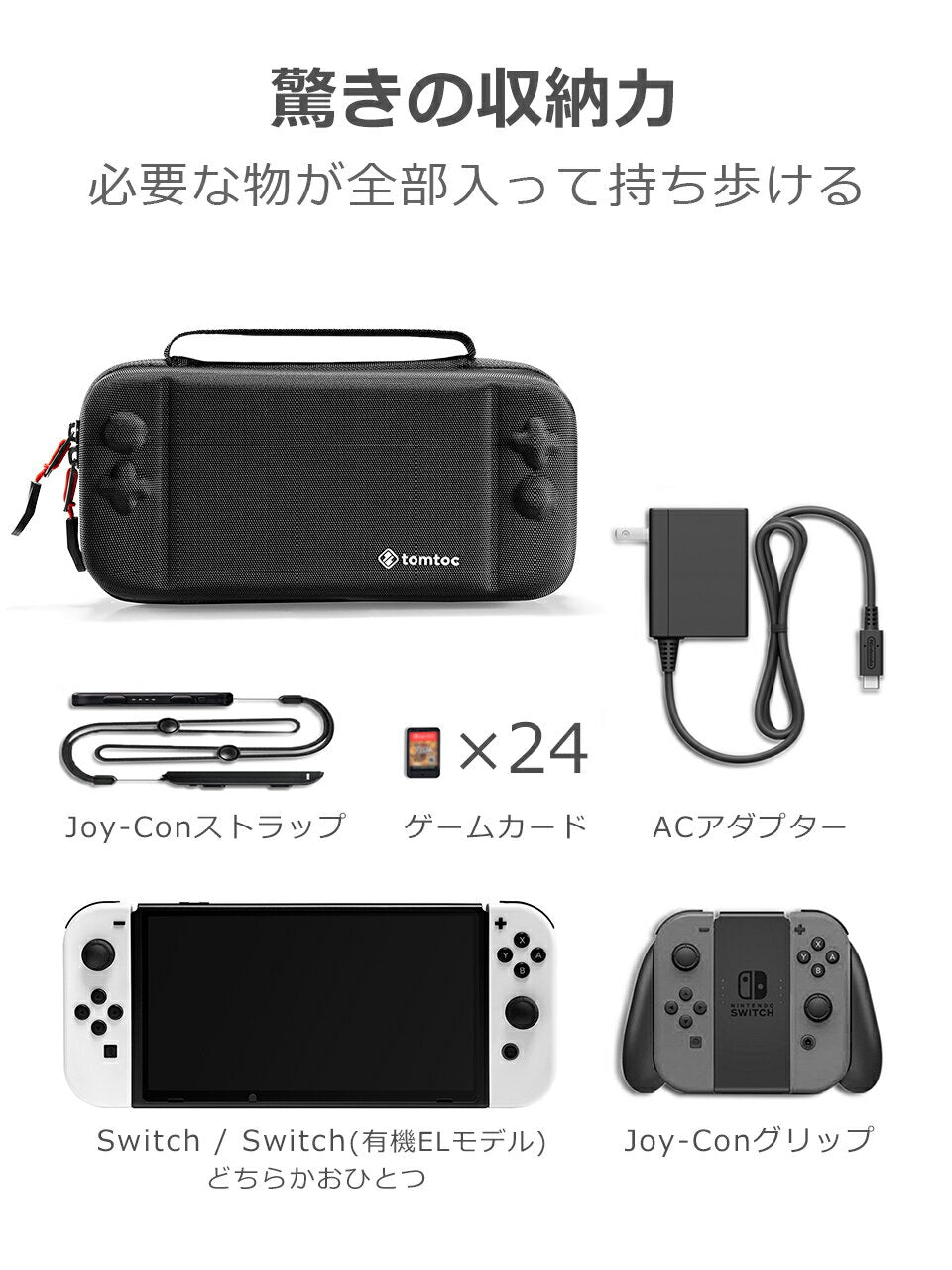 Nintendo Switch OLED model compatible tomtoc Nintendo Switch case storage bag Nintendo protective case bag with stand function 24 game cards Procon storage Shockproof Full protection Water repellent