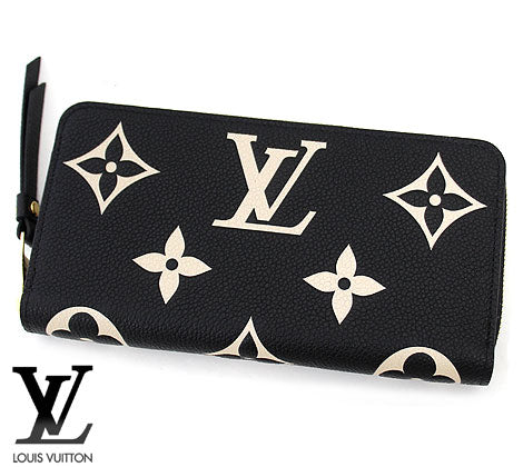 LOUIS VUITTON M80481 Bicolor Monogram Emprene Round Zipper Long Wallet Zippy Wallet Black Beige New [Free Shipping]