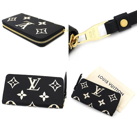 LOUIS VUITTON M80481 Bicolor Monogram Emprene Round Zipper Long Wallet Zippy Wallet Black Beige New [Free Shipping]