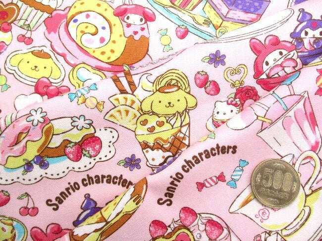 Character Fabric Cloth Sanrio Characters (Pink) Pattern Number 58 (2025) Oxford (100% cotton) Fabric Width - Approx. 108cm (Sanrio Characters Kuromi My Melo Kikirara Kitty Sanrio)