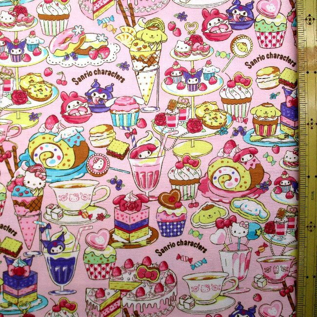 Character Fabric Cloth Sanrio Characters (Pink) Pattern Number 58 (2025) Oxford (100% cotton) Fabric Width - Approx. 108cm (Sanrio Characters Kuromi My Melo Kikirara Kitty Sanrio)