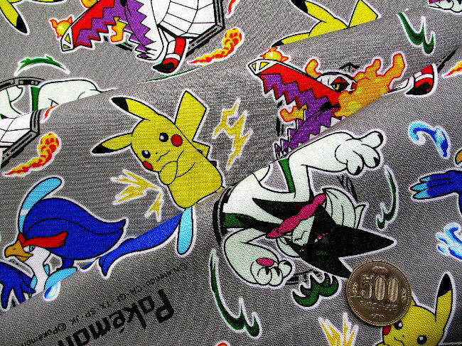 Character Fabric Cloth Pokémon (Grey) Pattern Number 135 (2025) Ox (100% cotton) Fabric Width - Approx. 108cm (Pokemon Monster Monster Ball Pikachu)