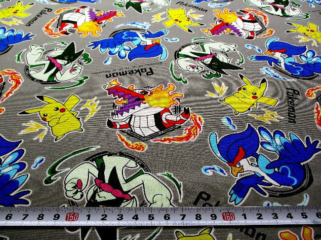 Character Fabric Cloth Pokémon (Grey) Pattern Number 135 (2025) Ox (100% cotton) Fabric Width - Approx. 108cm (Pokemon Monster Monster Ball Pikachu)