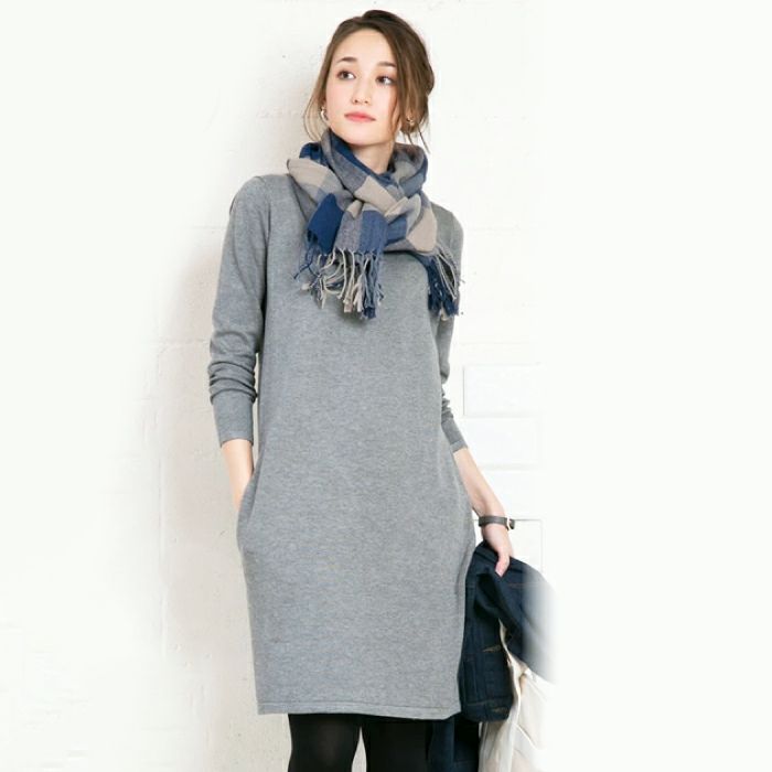 Cocoon knit dress high waist knit dress for women autumn and winter i-line autumn and winter i-line dress knit dress for 40s knit dress black grey beige M L large