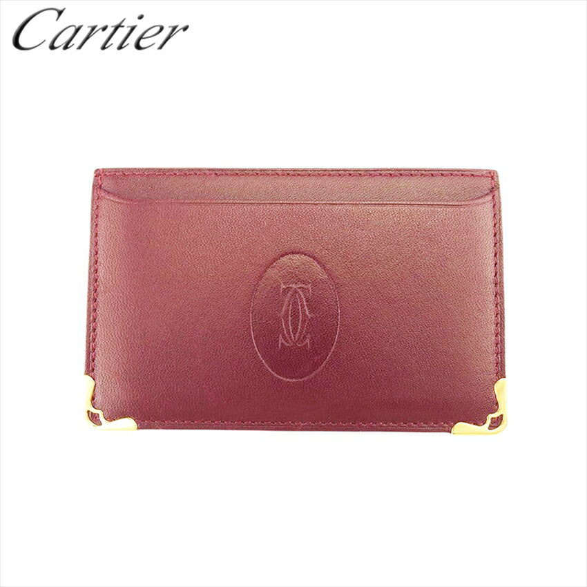 [Superventas 30 % de descuento] [Usado] Estuche para tarjetas de visita Cartier para mujer y hombre Mustline Mustline Bordeaux x Gold Cuero x Gold Material Cartier L3993