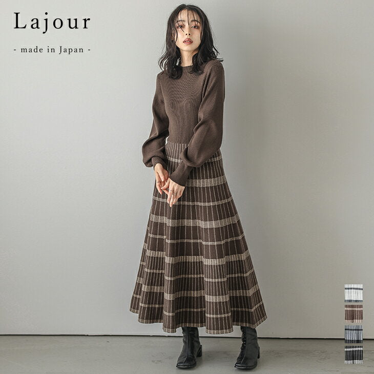 [Rajour x half price coupon eligible] Lajour made in Japan Made in Japan Knit Dress Docking Check Pattern Rib Knit Jacquard Knit Women's 2024 Fall/Winter New Arrival [laj-wp066] [Ready to ship: 1-5 business days] [�