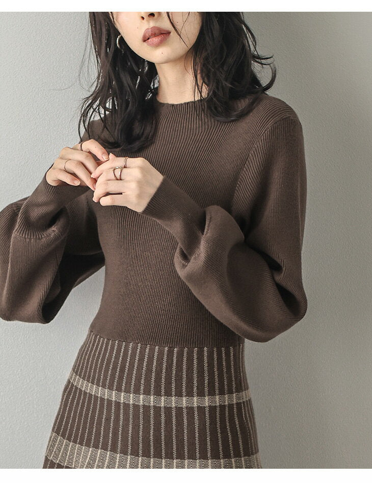 [Rajour x half price coupon eligible] Lajour made in Japan Made in Japan Knit Dress Docking Check Pattern Rib Knit Jacquard Knit Women's 2024 Fall/Winter New Arrival [laj-wp066] [Ready to ship: 1-5 business days] [�