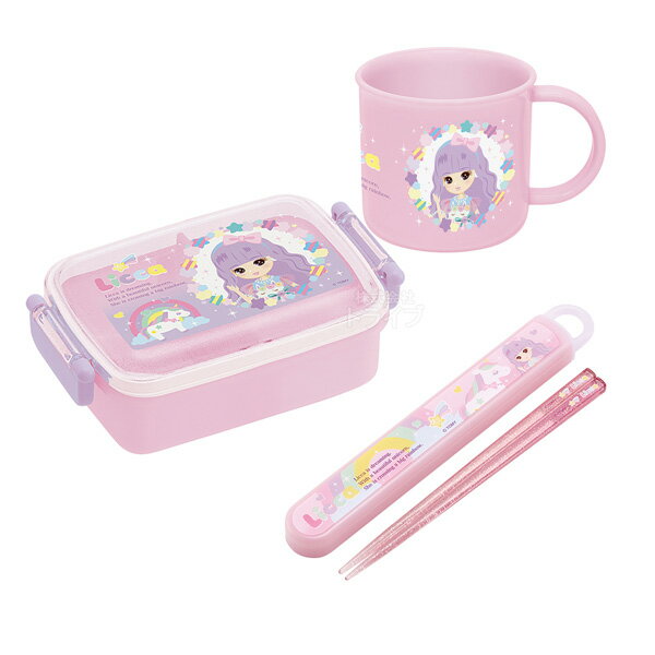 Licca-chan Antibacterial Square Lunch Box 450ml Chopsticks & Chopstick Box Cup Set