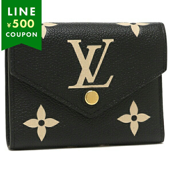 Louis Vuitton Tri-fold Wallet Portefeuille Victorine Mini Wallet Black Beige Women's LOUIS VUITTON M80968