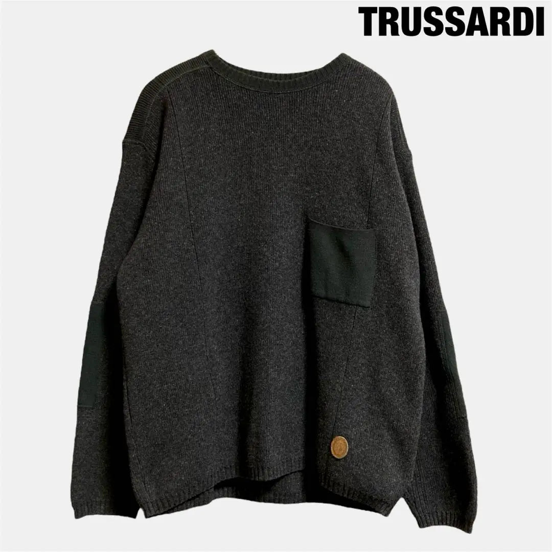 Made in Italy Trussaldi Switchable Lambwool Crew Neck Sweater with Chest Pocket