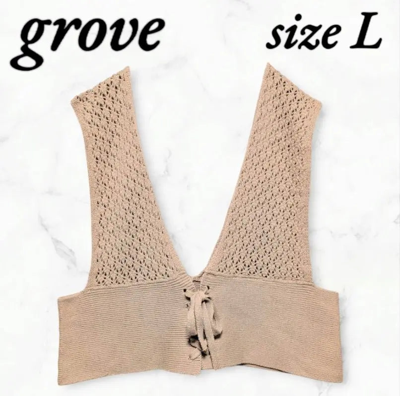 Gloves, Beige, V-neck, Bustier, L, Knit, Ribbon, Vest, Beautiful