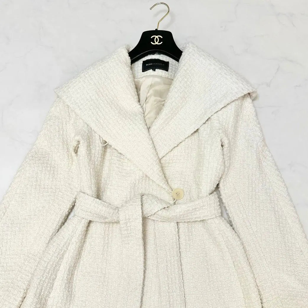 Superb condition ✨ BCBG MAXAZRIA Hooded Coat Waffle Fabric Belt White