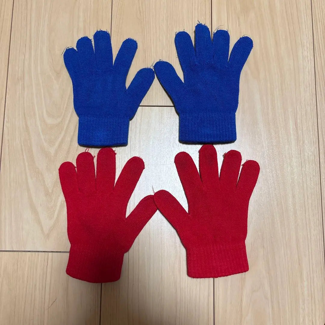 Blue and Red Knit Gloves Set, Skate Gloves, Adults, Children's Gloves