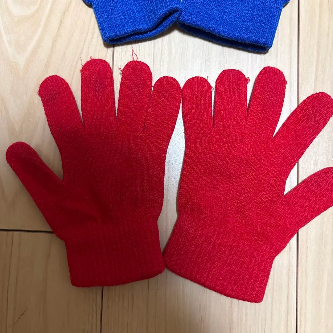 Blue and Red Knit Gloves Set, Skate Gloves, Adults, Children's Gloves