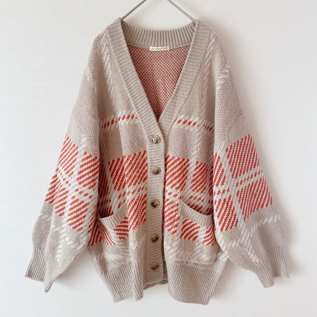 terawearemu cardigan for women, haori check, XL