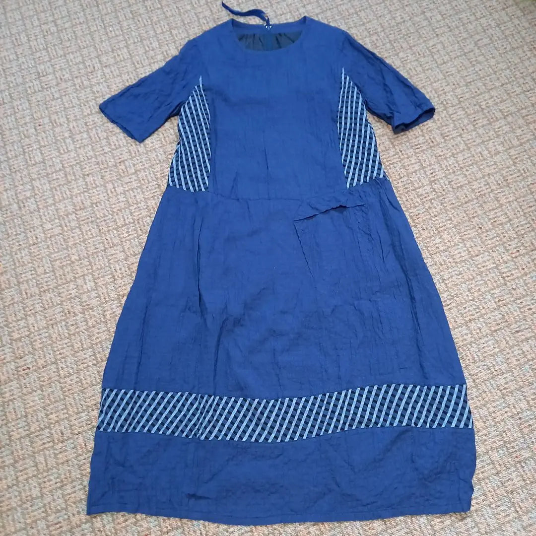 [t.b] Senso Unico Short-sleeved Linen Material Dress Blue 40