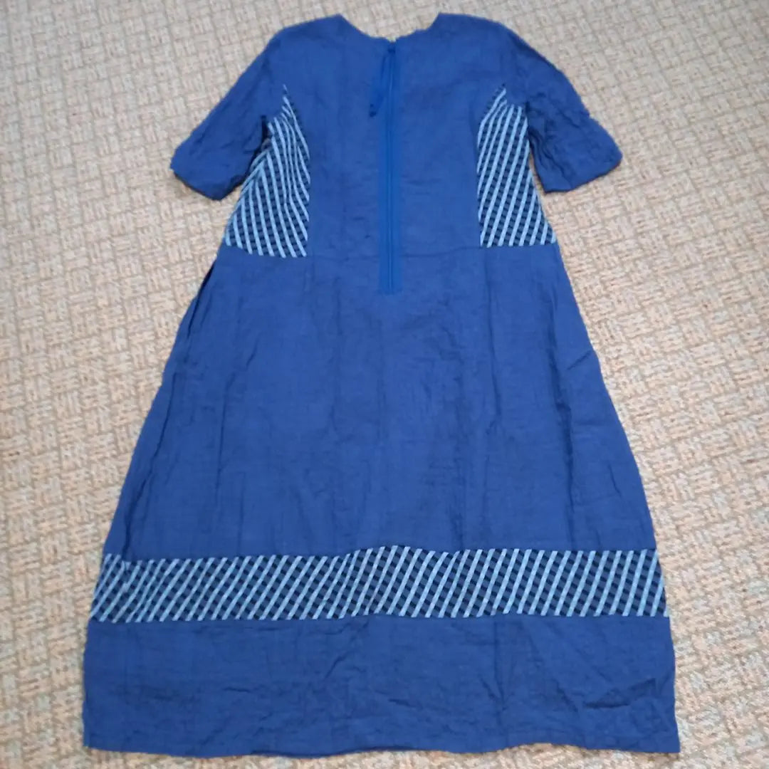 [t.b] Senso Unico Short-sleeved Linen Material Dress Blue 40