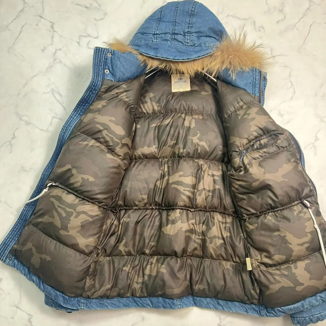 Hermosa chaqueta vaquera Duffer de plumón con capucha y camuflaje para hombre, talla L B0460