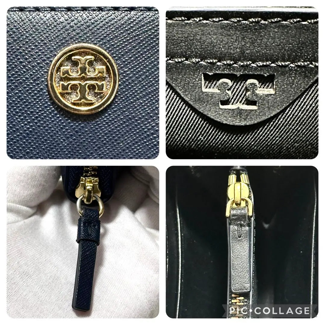 Tory Burch Long Wallet Round Zip Gold Hardware Saffiano Leather Navy